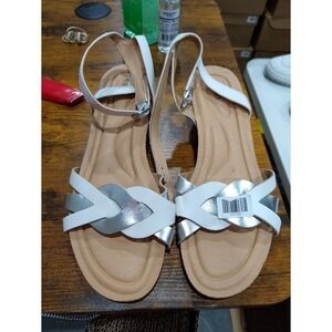 earth herly woven ankle strap sandal - white